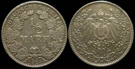1/2 марки Германия 1914 J