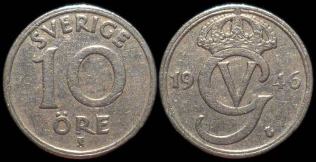 10 эре Швеция 1946 (Король Густав V)