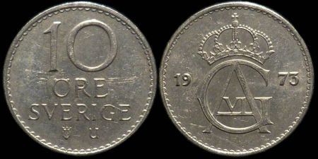 10 эре Швеция 1973 (Король Густав VI Адольф)