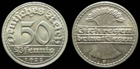 50 пфеннигов Германия Веймар 1922 D