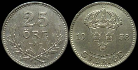 25 эре Швеция 1936 (Король Густав V)