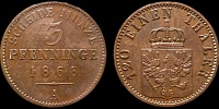 3 пфеннинга Пруссия 1868 A