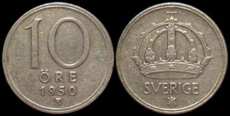 10 эре Швеция 1950 (Король Густав V)