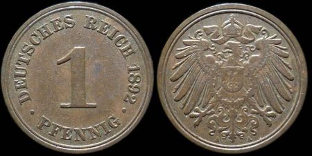 1 пфенниг Германия 1892 A