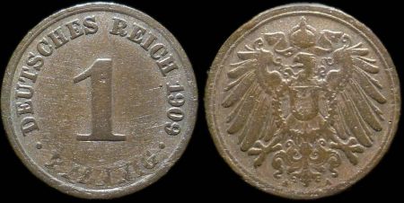 1 пфенниг Германия 1909 A