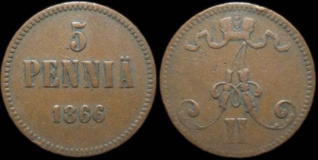 5 пенни Финляндия 1866