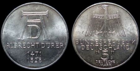 5 марок ФРГ 1971 D 500-летие со дня рождения Альбрехта Дюрера
