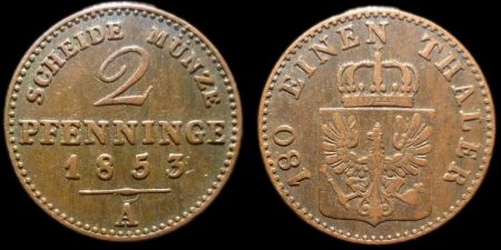 2 пфеннинга Пруссия 1853 A