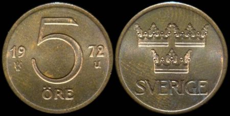 5 эре Швеция 1972 (Король Густав VI Адольф)