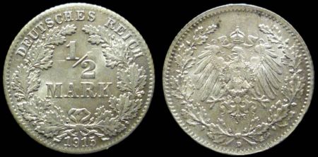 1/2 марки Германия 1915 D