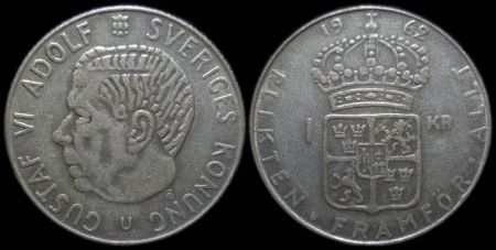 1 крона Швеция 1962 (Король Густав VI Адольф)