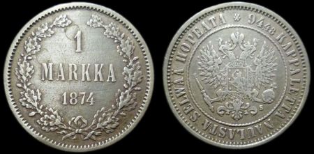 1 марка Финляндия 1874 s