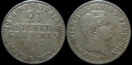 2 1/2 зильбергроша Пруссия 1843 А