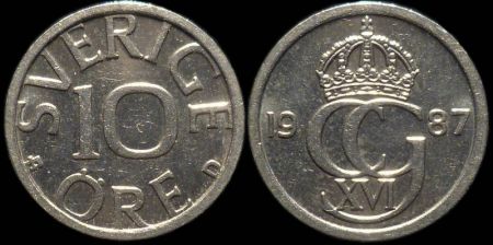 10 эре Швеция 1987 (Король Карл XVI Густав)