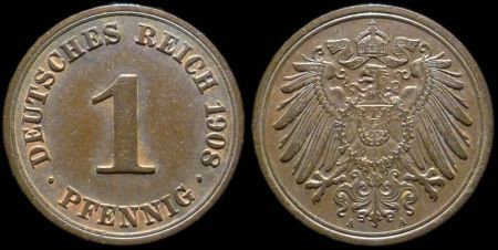 1 пфенниг Германия 1908 A