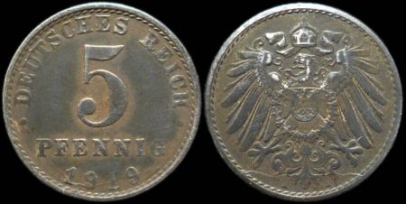5 пфеннигов Германия 1919 A