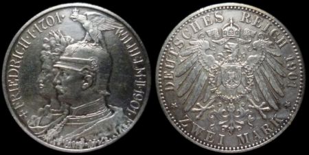 2 марки Германия 1901 Пруссия 200 лет королевству