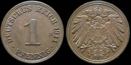 1 пфенниг Германия 1911 A